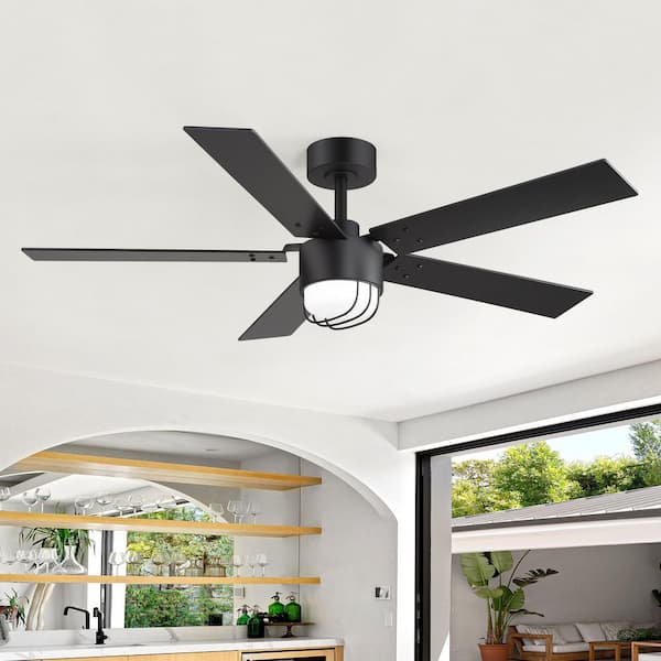 Corral 52 in. Indoor Integrated LED Black Standard Ceiling Fan with Light, 5-Black Blades, Downrod and Remote Included