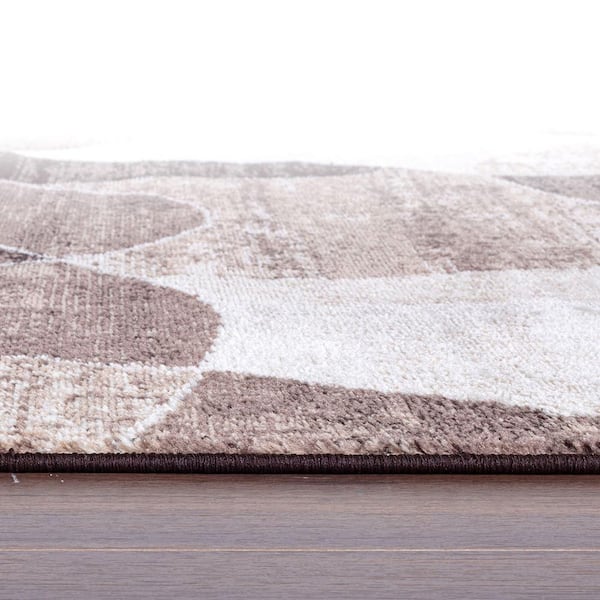 Contemporary Brown 2 ft. x 7 ft. Distressed Circle Runner Rug
