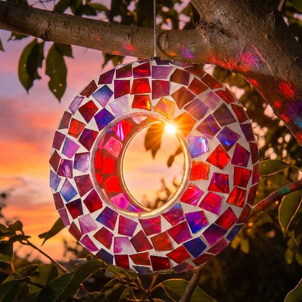 Sunnydaze 7 in. Crimson Mosaic Round Unique Hanging Outdoor