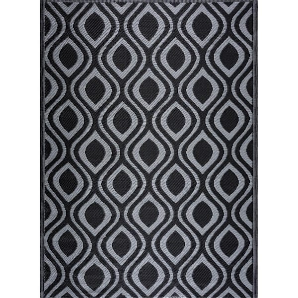 Venice Black Gray 6 ft. x 9 ft. Reversible Recycled Plastic Indoor/Outdoor Area Rug-Floor Mat