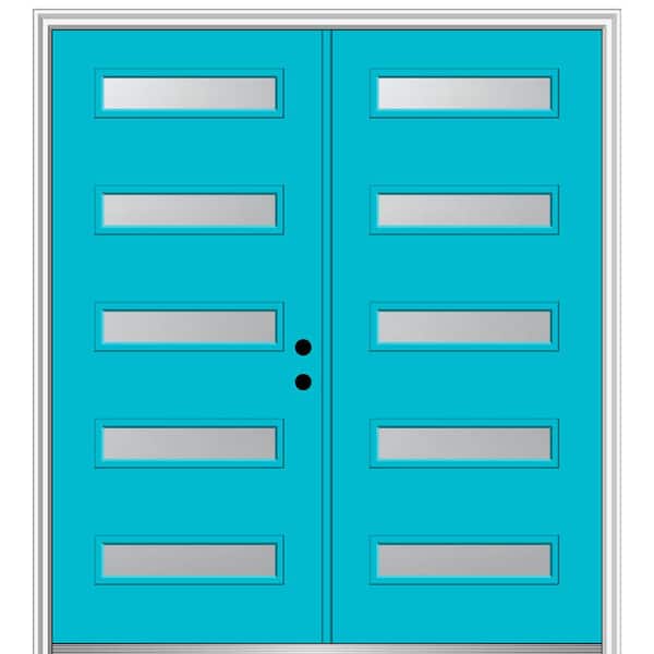 MMI Door 64 in. x 80 in. Davina Left-Hand Inswing 5-Lite Frosted Painted Fiberglass Smooth Prehung Front Door on 4-9/16 in. Frame