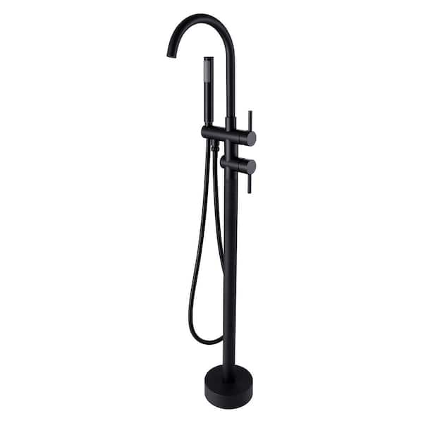 Inner Decor Jal Brass 2-Handle Floor Mount Freestanding Tub Faucet with Hand Shower in Matte Black