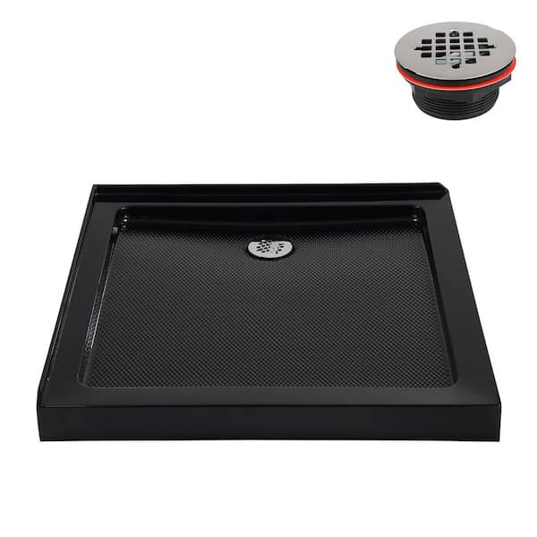 NT-2548-322-BL 32 in. x 32 in. Corner Acrylic Shower Pan Base in Glossy Black with Right Drain, Drain Included