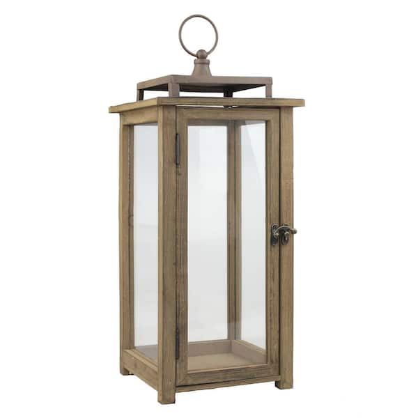 Small Rustic Brown Indoor/Outdoor FireGlow Hurricane Lantern with