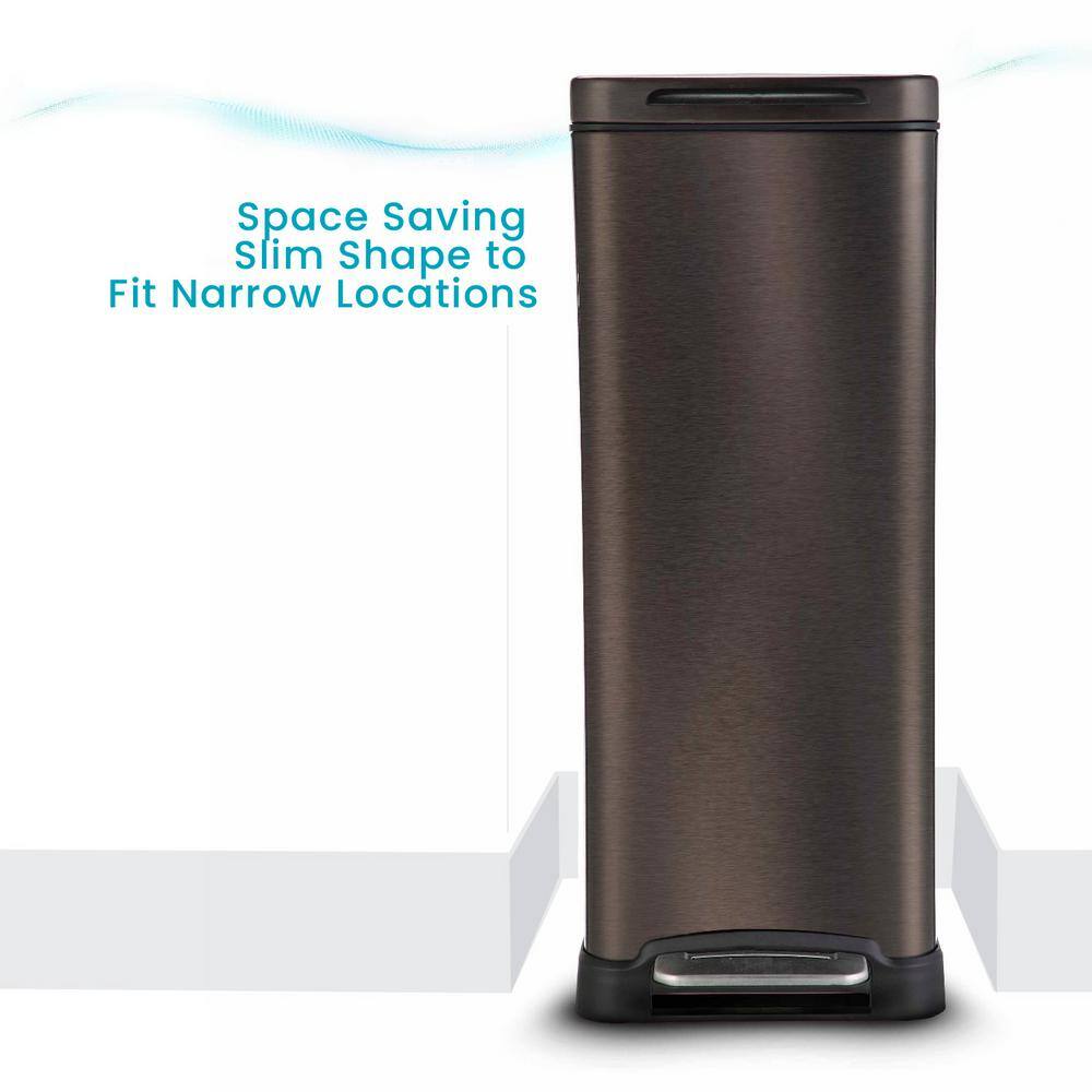 Slim Black Stainless Steel 12 Gallon Step Pedal Trash Can