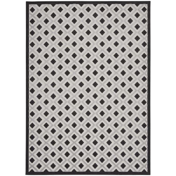 Black, White 9 ft. x 12 ft. Woven Polypropylene Indoor/Outdoor Area Rug
