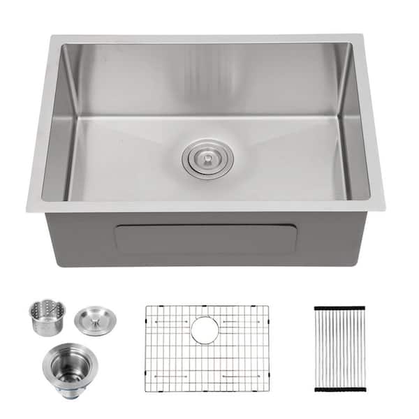 26 in. L x 18 in. W Undermount Single Bowl 18-Gauge Stainless Steel Kitchen Sink in Brushed Nickel