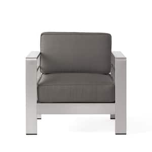 Salome Silver Metal Indoor/Outdoor Patio Club Chair with Khaki Cushion