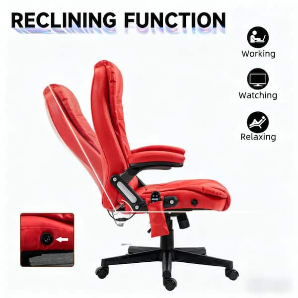 PU Leather Reclining Ergonomic Executive Chair in Red with Arms