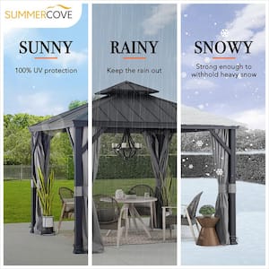 SummerCove 10 ft. x 10 ft. Hardtop Outdoor Patio Aluminum Frame Backyard Gazebo with Netting and Curtain