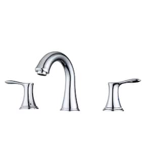 Widespread Double Handle Bathroom Faucet With Drain Assembly in Brushed Chrome