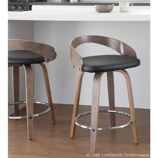 Grotto 24 in. Light Grey and Black Faux Leather Counter Stool (Set of 2)