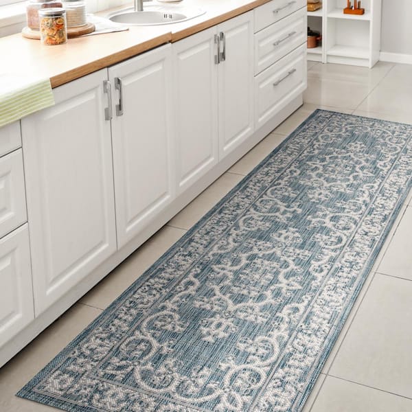 Galon Filigree Indoor/Outdoor Teal/Ivory 2 ft. x 10 ft. Runner Rug