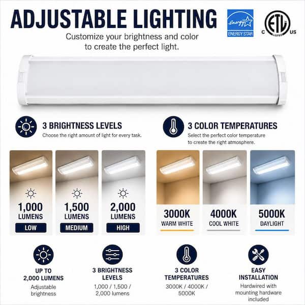 Commercial Electric 1-Pack 2 ft. Adjustable Lumen Integrated LED