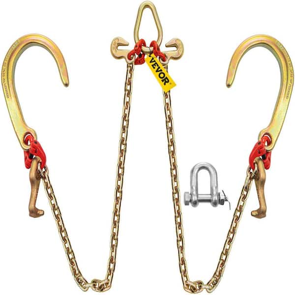 VEVOR V-Bridle Transport Chain 2 ft. x 5/16 in. Bridle Tow Chain G80 9260 lbs. with J Hooks Grab Hooks Pear Link Connector
