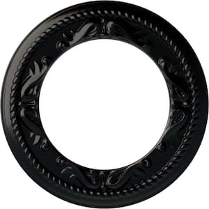 7/8" x 12-1/4" x 12-1/4" Polyurethane Roped Medway Ceiling Medallion, Hand-Painted Jet Black