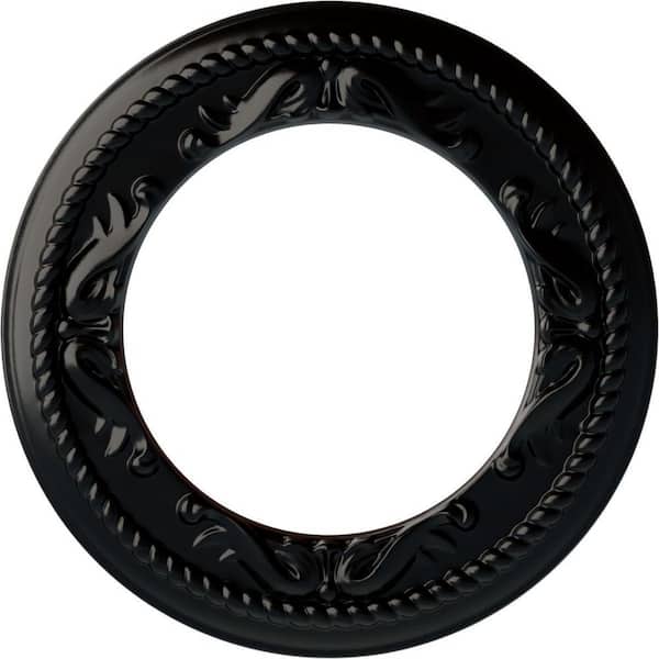 Ekena Millwork 7/8" x 12-1/4" x 12-1/4" Polyurethane Roped Medway Ceiling Medallion, Hand-Painted Jet Black