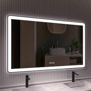 60 in. W x 36 in. H Rectangular Framed LED Anti-Fog Wall Bathroom Vanity Mirror in Black with Backlit and Front Light