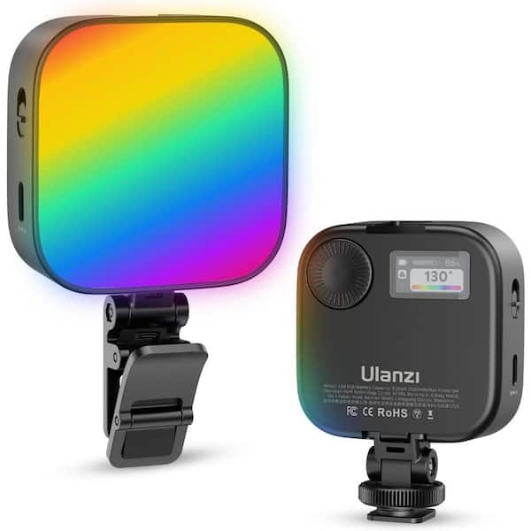 RGB Video Lights LED Camera Light 360 Full Color Portable Lighting with Quick Release, Adapter and Clip in Black