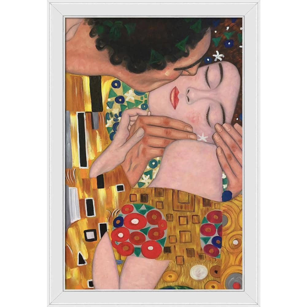 LA PASTICHE The Kiss, Close-Up by Gustav Klimt Galerie White Framed People  Oil Painting Art Print 28 in. x 40 in. KL5724-FR-26240924X36 - The Home 
