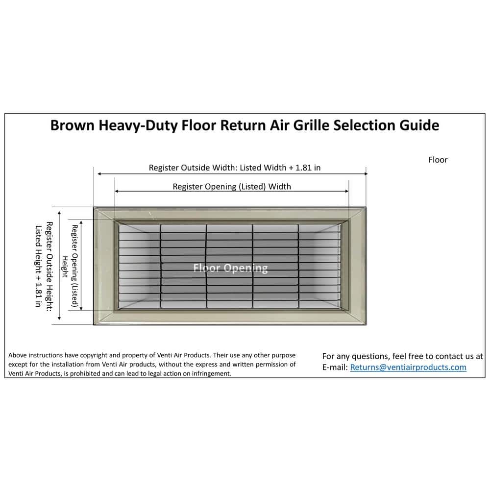 Brown Steel Rectangular Floor Return Air Grille 12 x 6 Inch