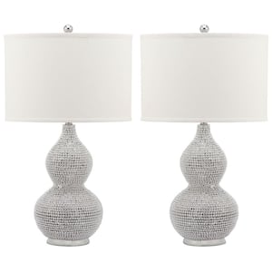 Nicole 24 in. Silver Bead Base Table Lamp with White Shade (Set of 2)