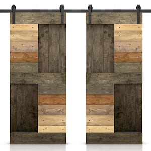 60 in. x 84 in. Muticolor Espresso Stained DIY Knotty Pine Wood Interior Double Sliding Barn Door with Hardware Kit