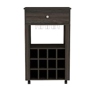 Brown Particle Board Kitchen Cart with Single Drawer and Bottle Storage and Wine Holder