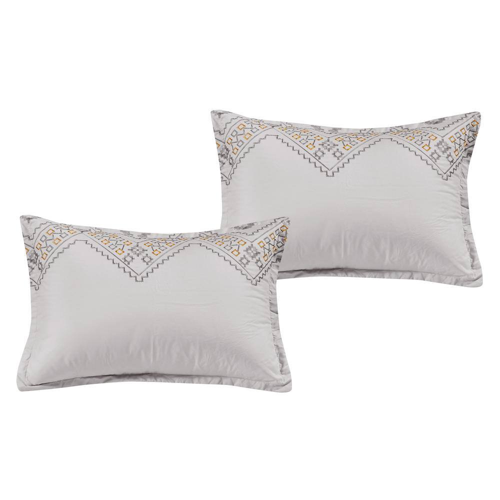 Gray and Yellow Embroidered Microfiber Queen Comforter Set