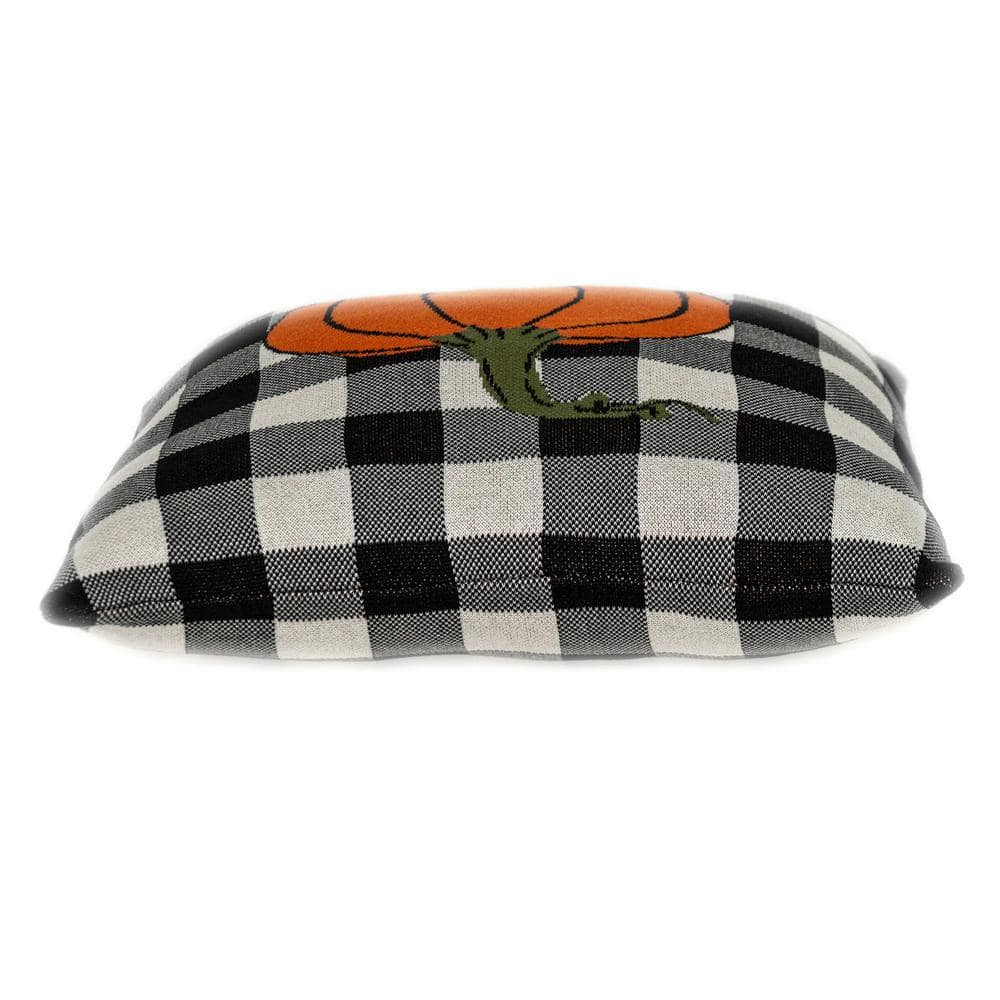 Orange and Black Plaid Pumpkin Square Cotton Throw Pillow