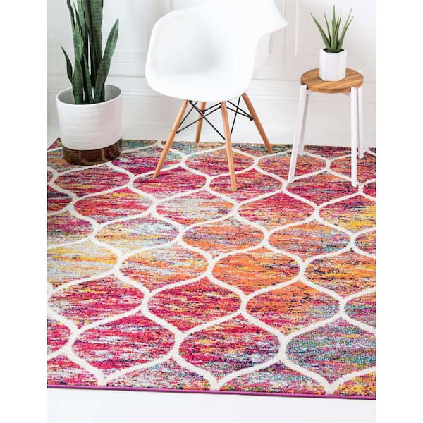 Trellis Frieze Rounded Multi 10 ft. x 10 ft. Area Rug