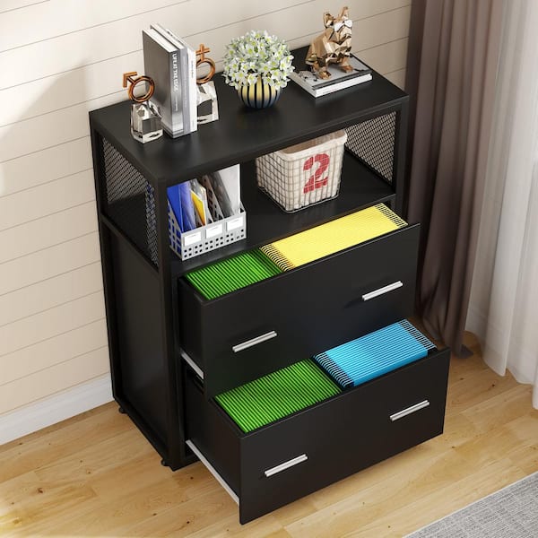 BYBLIGHT Black File Cabinet with Lockable File Drawers and Open Storage  Shelf BB-C0341FF - The Home Depot