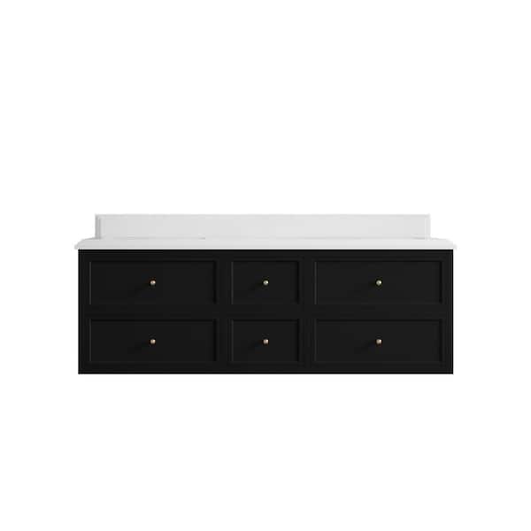 Willow Collections Roswell 60 in. Double Sink Freestanding Black Bath Vanity with White Qt. Top Unassembled