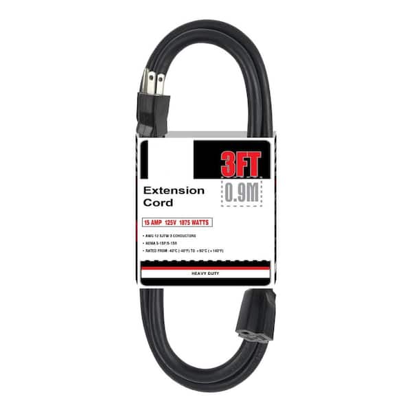 3 ft. 12/3 SJTW Heavy Duty Indoor/Outdoor Extension Cord with Tri-tap Lighted End Foot Switch Black