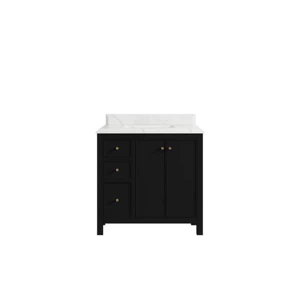 Willow Collections Chicago 36 in. W x 22 in. D x 36 in. H Single Sink Bath Vanity Center in Black with 1.5 in. Calacatta Laza Quartz Top