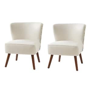 Timon Modern Variety Fabric Pattern Wingback Side Chair with Solid Wood Legs Set of 2-Ivory