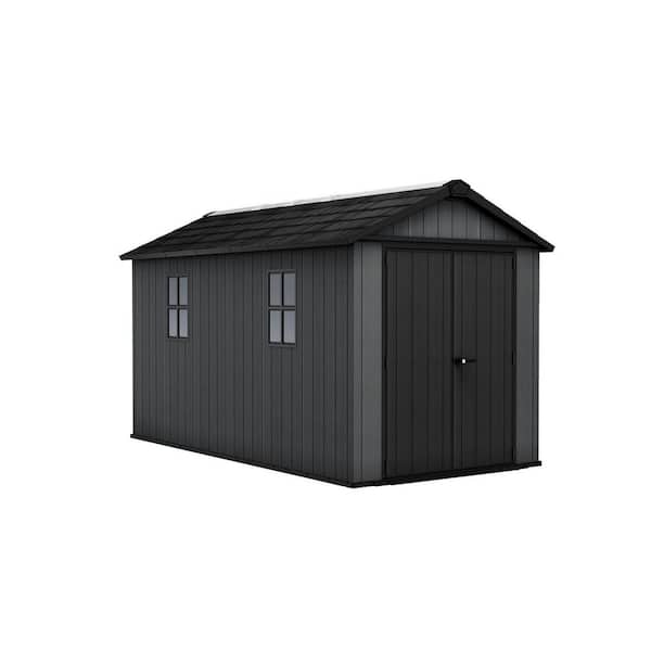Newton Plus 7.5 ft. W x 13 ft. D Durable Resin Plastic Storage Shed with Floor Graphite 87 sq. ft.