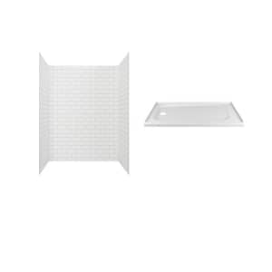 Passage 60 in. x 72 in. 2-Piece Glue-Up Alcove Shower Wall and Base Kit with Left Hand Drain in White Subway Tile