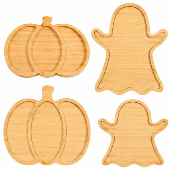 12.6 in Rustic Ghost and Sectional Pumpkin Bamboo Halloween Serving Boards, 2-Pack