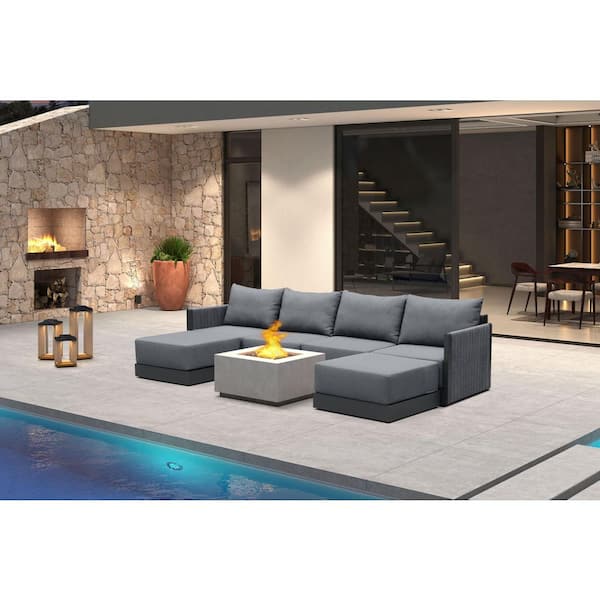 6 Pieces Patio Seating Sofas with Ottoman Aluminum Furniture Outdoor Couch Sectional Set with Cushions Gray