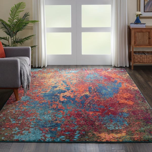 Celestial Atlantic Blue 8 ft. x 11 ft. Abstract Modern Area Rug