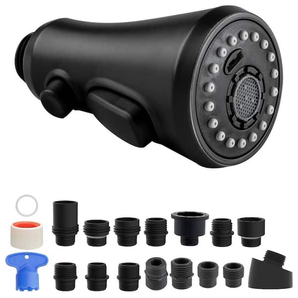 Matte Black 3-Function Spray Nozzle with 15 Adapters for Sink Faucet Pull Down Spray Head Replacement