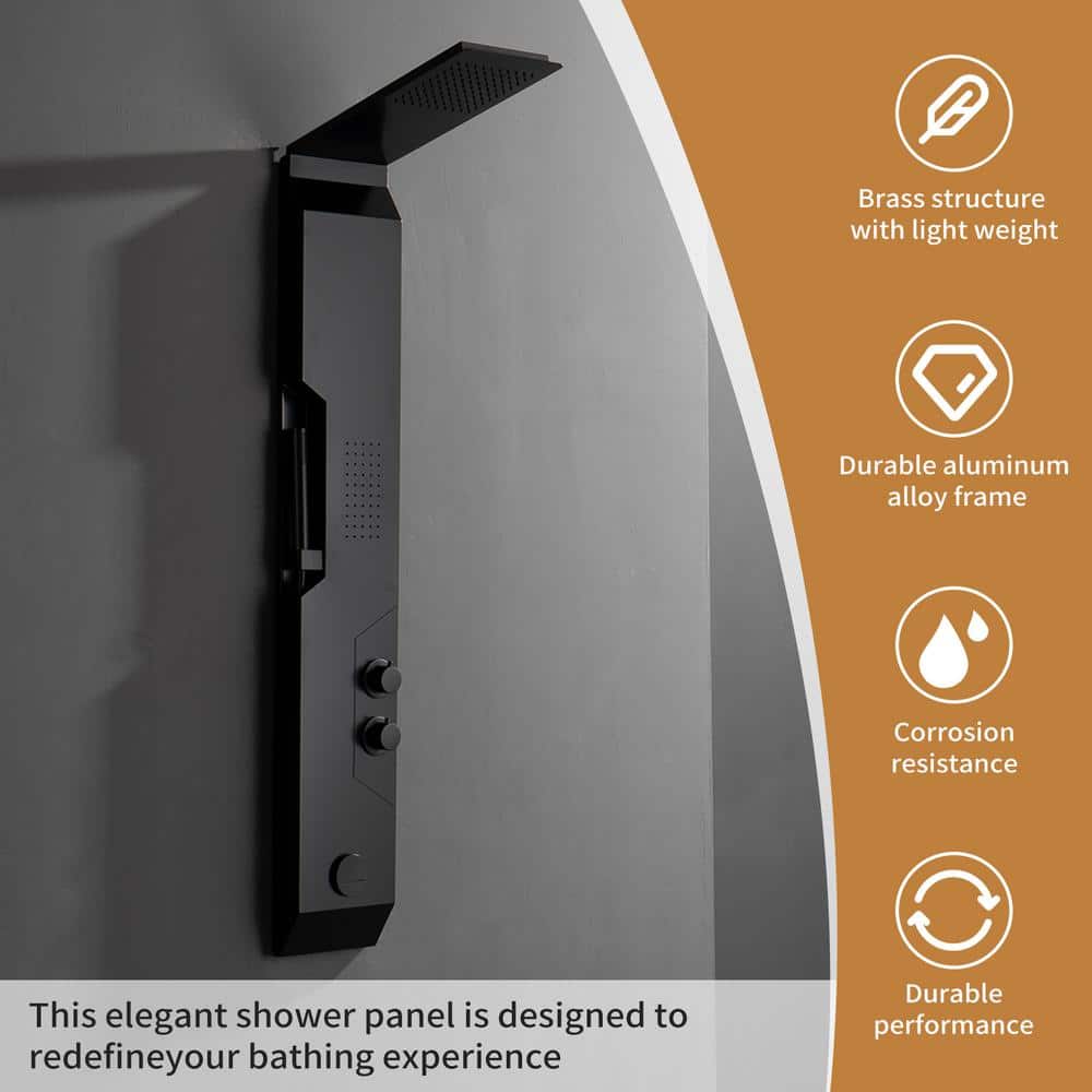 Black Solid Brass Multi-Function Shower Panel System