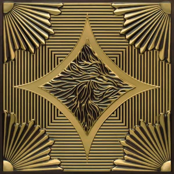 Sunset Boulevard 2 ft. x 2 ft. Glue Up PVC Ceiling Tile in Antique Brass (100 sq. ft./case)