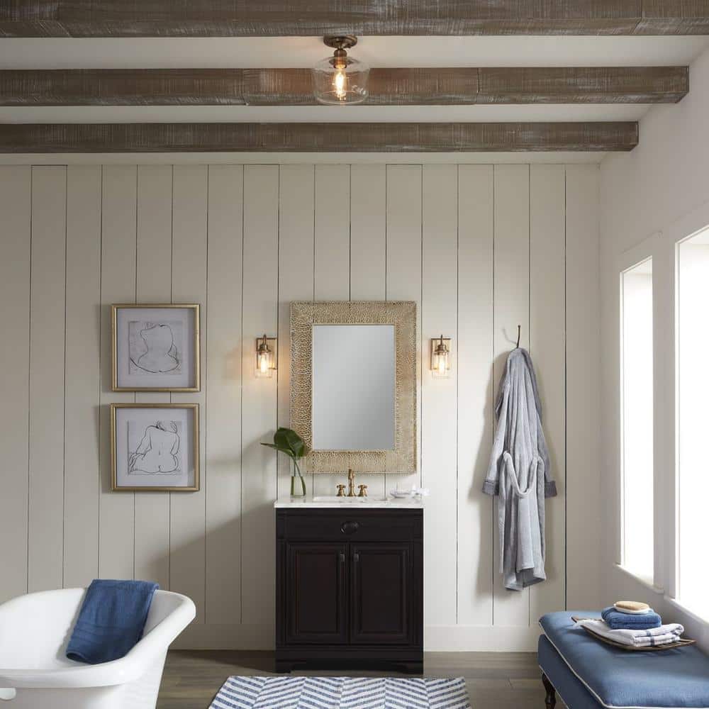 Vintage Brass Glass Indoor/Outdoor Flush Mount Light
