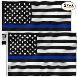 Fly Breeze 3 ft. x 5 ft. Polyester Thin Blue Line USA Flag 2-Sided Banner with Brass Grommets and Canvas Header (2-Pack)