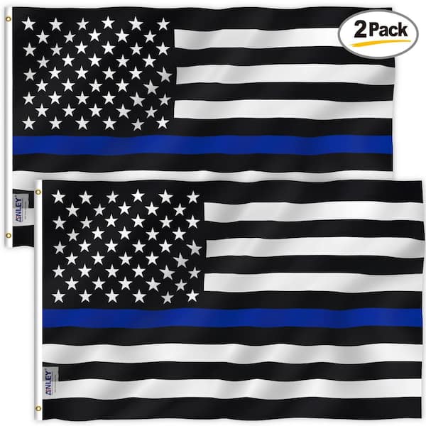 ANLEY Fly Breeze 3 ft. x 5 ft. Polyester Thin Blue Line USA Flag 2-Sided Banner with Brass Grommets and Canvas Header (2-Pack)