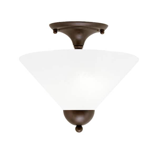 Unbranded Bristol 12 in. 2-Light Bronzel Transitional Semi-Flush Mount with 12 in. White Marble Glass Shade, No Bulbs Included