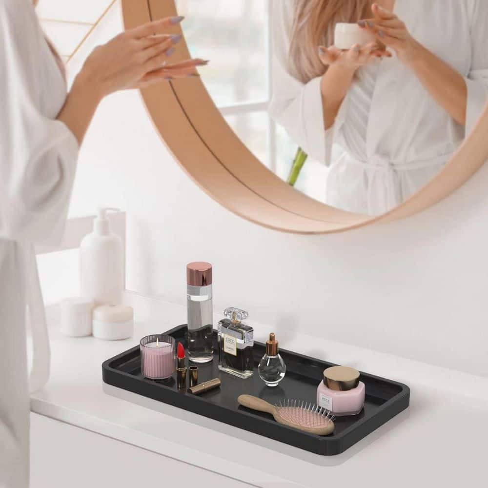 Black Bamboo Bathroom Vanity Tray for Countertops