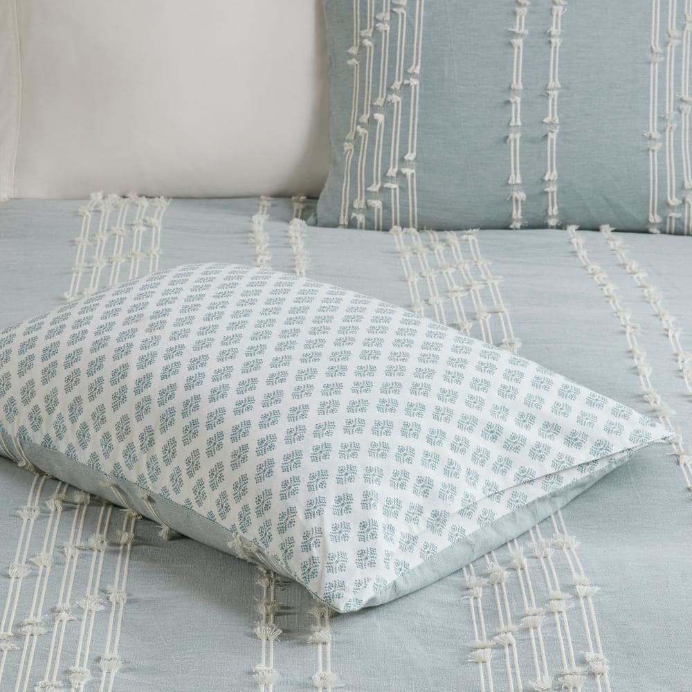 Aqua Cotton Jacquard Reversible Full Comforter Set